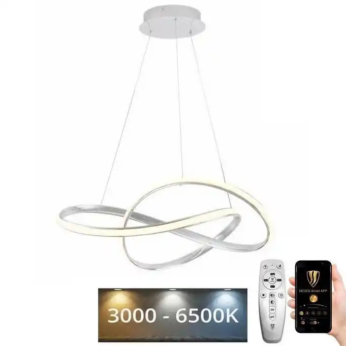 Dokud Zásoby Vydrží LED Stmívatelný lustr na lanku LED/70W/230V 3000-6500K pr. 60 cm bílá + dálkové ovládání