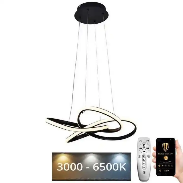 LED Stmívatelný lustr na lanku LED/40W/230V 3000-6500K pr. 48 cm černá + dálkové ovládání Poslední Šance