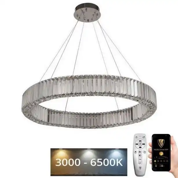 LED Stmívatelný křišťálový lustr na lanku LED/50W/230V 3000-6500K lesklý chrom + dálkové ovládání Novinka