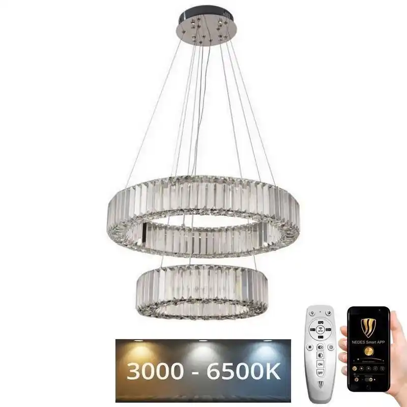 Super Cena LED Stmívatelný křišťálový lustr na lanku LED/65W/230V 3000-6500K lesklý chrom + dálkové ovládání