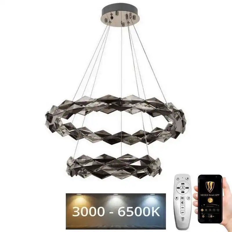 Pouze Dnes LED Stmívatelný křišťálový lustr na lanku LED/65W/230V 3000-6500K lesklý chrom + dálkové ovládání