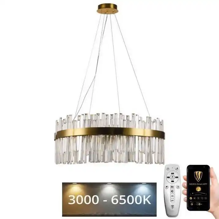 Jen Po Omezenou Doba LED Stmívatelný křišťálový lustr na lanku LED/110W/230V 3000-6500K zlatá + dálkové ovládání