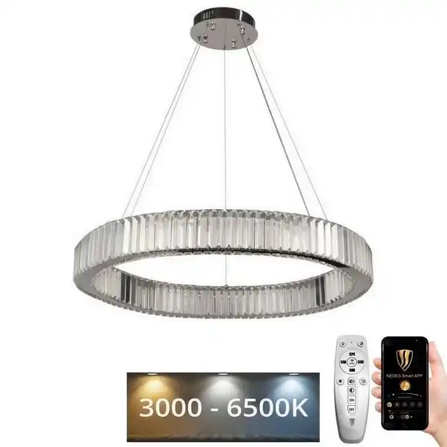 LED Stmívatelný křišťálový lustr na lanku LED/50W/230V 3000-6500K lesklý chrom + dálkové ovládání Rychlé Dodání