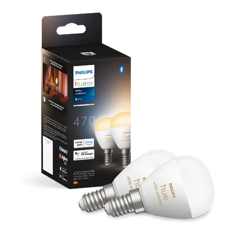SADA 2x LED Stmívatelná žárovka Philips Hue WHITE AMBIANCE P45 E14/5,1W/230V 2200-6500K Značkový