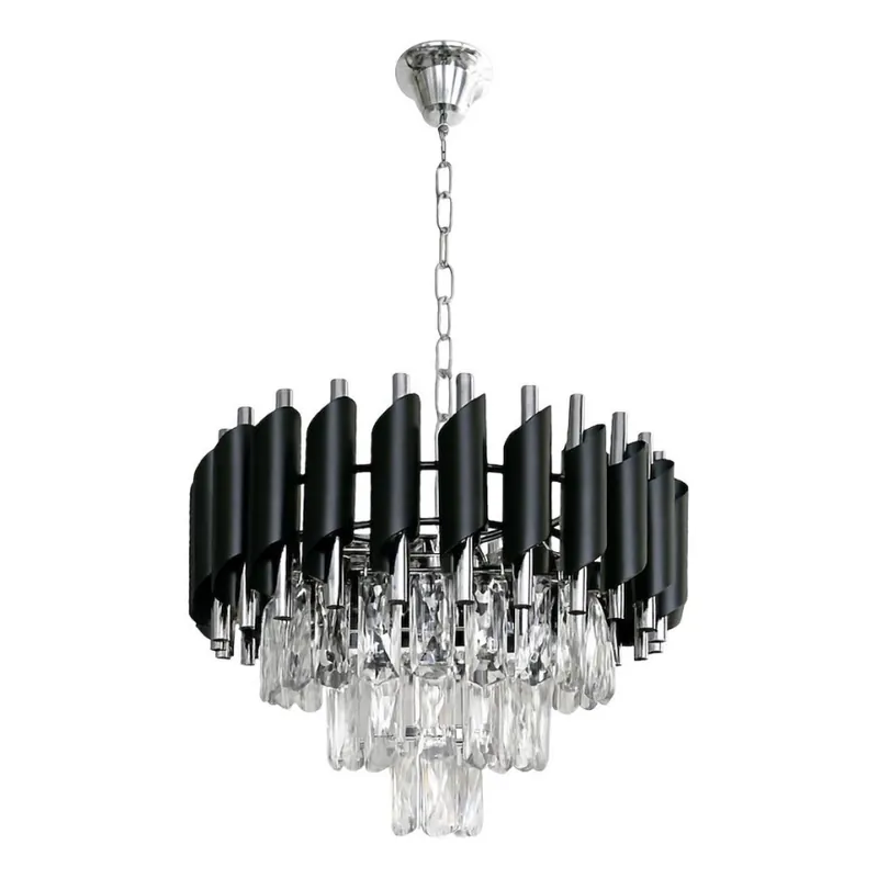 Lustr na řetězu CRISTAL 5xE14/10W/230V pr. 38 cm černá/matný chrom Odeslání Ihned