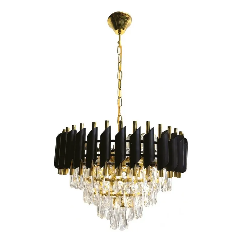 Lustr na řetězu CRISTAL 7xE14/10W/230V pr. 48 cm černá/zlatá Nová Kolekce