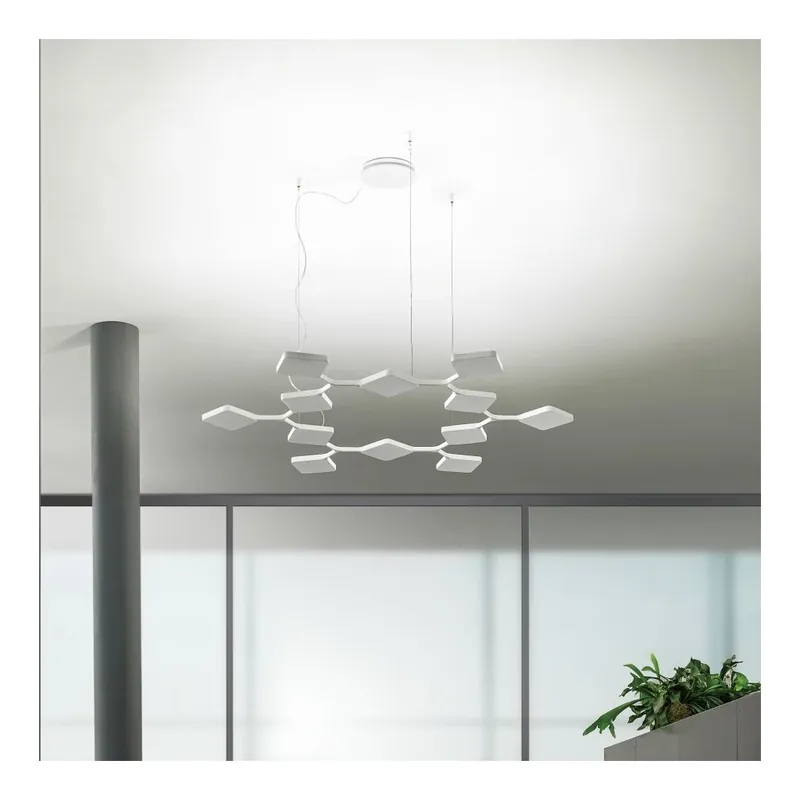 Kup Teď Stilnovo Quad_P12, bílé závěsné svítidlo pro nepřímé osvětlení, 91W LED 3000K stmívatelné, 133x116cm
