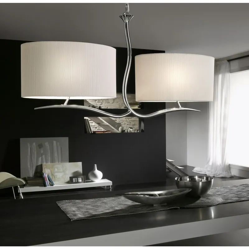 Poslední Šance Mantra Eve 1130, závěsné svítidlo španělského výrobce, 3x20W E27, chrom/stínítko ze smetanového textilu, délka 88cm