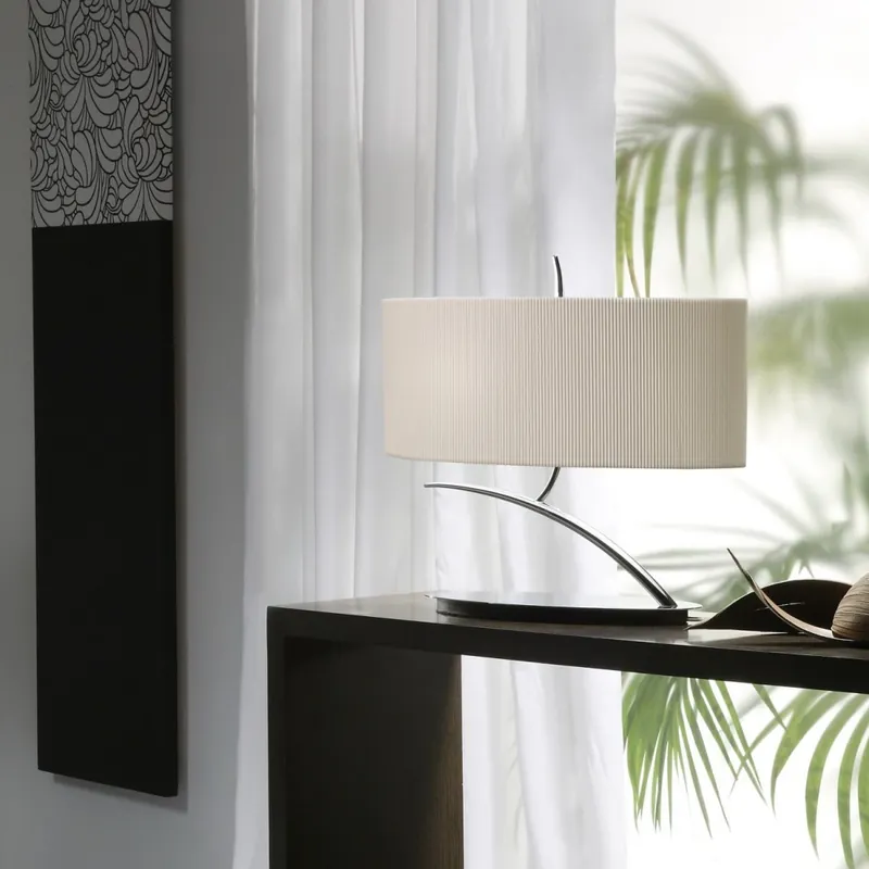 Finální Výprodej Mantra Eve 1138, stolní lampa španělského výrobce, 2x20W E27, chrom/stínítko z bílého textilu, 36cm