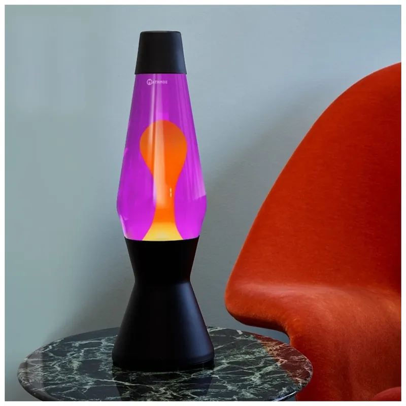 Top Prodej Mathmos Astro Black, originální lávová lampa, matně černá s fialovou tekutinou a oranžovou lávou, výška 43cm