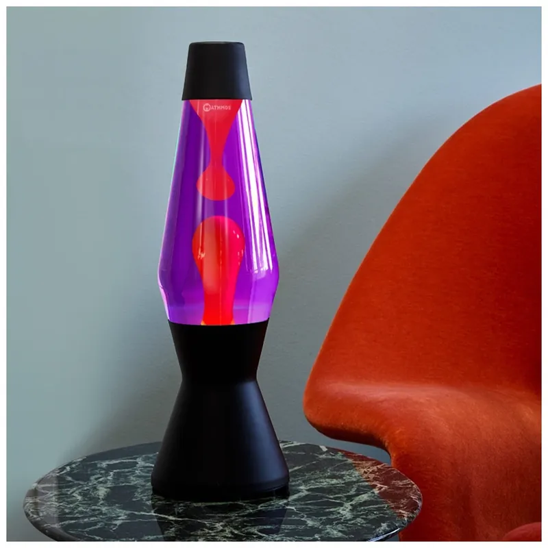 Must-Have Mathmos Astro Black, originální lávová lampa, matně černá s fialovou tekutinou a červenou lávou, výška 43cm