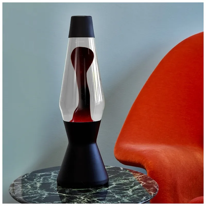Rychlé Dodání Mathmos Astro Black, originální lávová lampa, matně černá s čirou tekutinou a tmavě fialovou lávou, výška 43cm