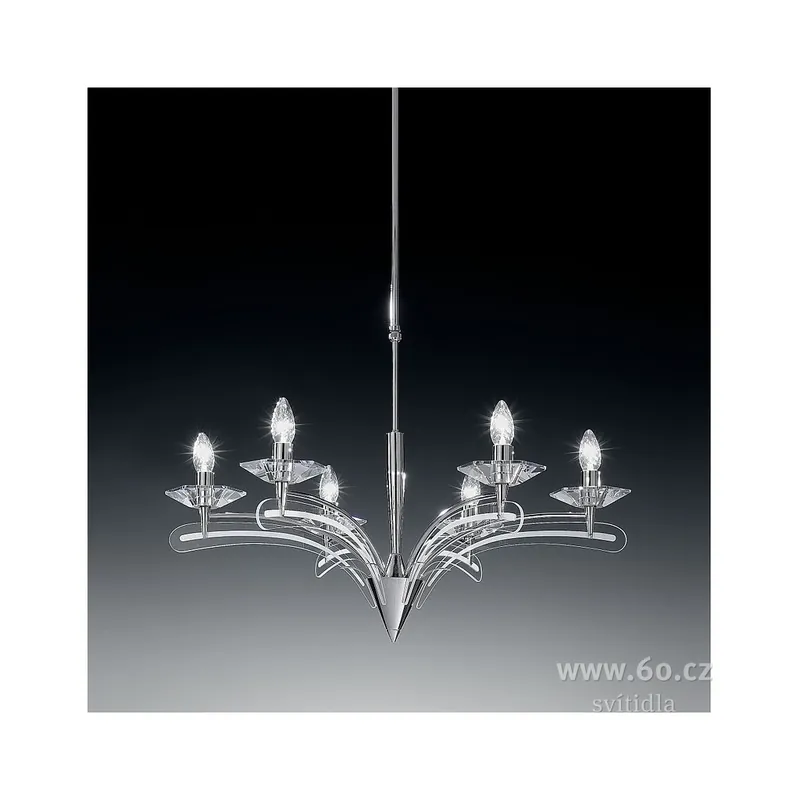 Metal Lux Icaro, závěsné svítidlo 6xE14, chrom/křišťálové sklo, průměr 70cm Akční Cena