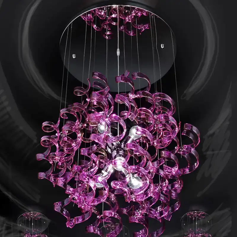 Metal Lux Astro Magenta, designové závěsné svítidlo v průměru 70cm, 6x60W, fialové sklo, chrom Nová Kolekce