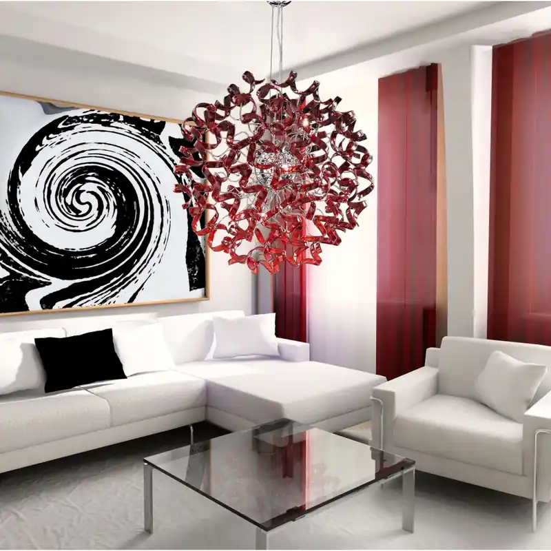 Must-Have Metal Lux Astro Cherry, designové závěsné svítidlo v průměru 80cm, 8x40W, červené sklo, chrom