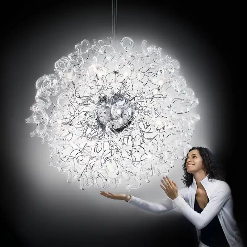 Originální Metal Lux Astro Crystal, designové závěsné svítidlo v průměru 115cm, 18x40W, čiré sklo, chrom