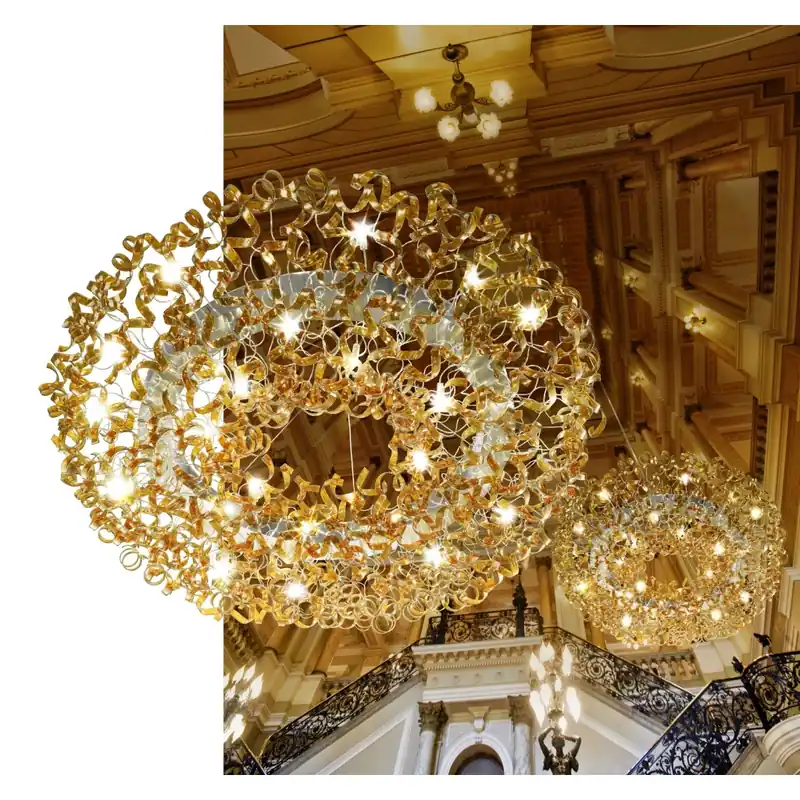 Novinka Metal Lux Astro Amber, designové závěsné svítidlo v průměru 170cm, 28x40W, ambrové sklo, chrom