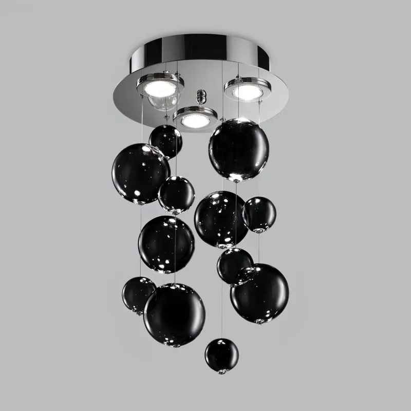 Akční Cena Metal Lux Bolero, luxusní závěsné svítidlo, 12 kuliček černého skla, 3x10W GU10, prům. 30cm, délka závěsu 70cm