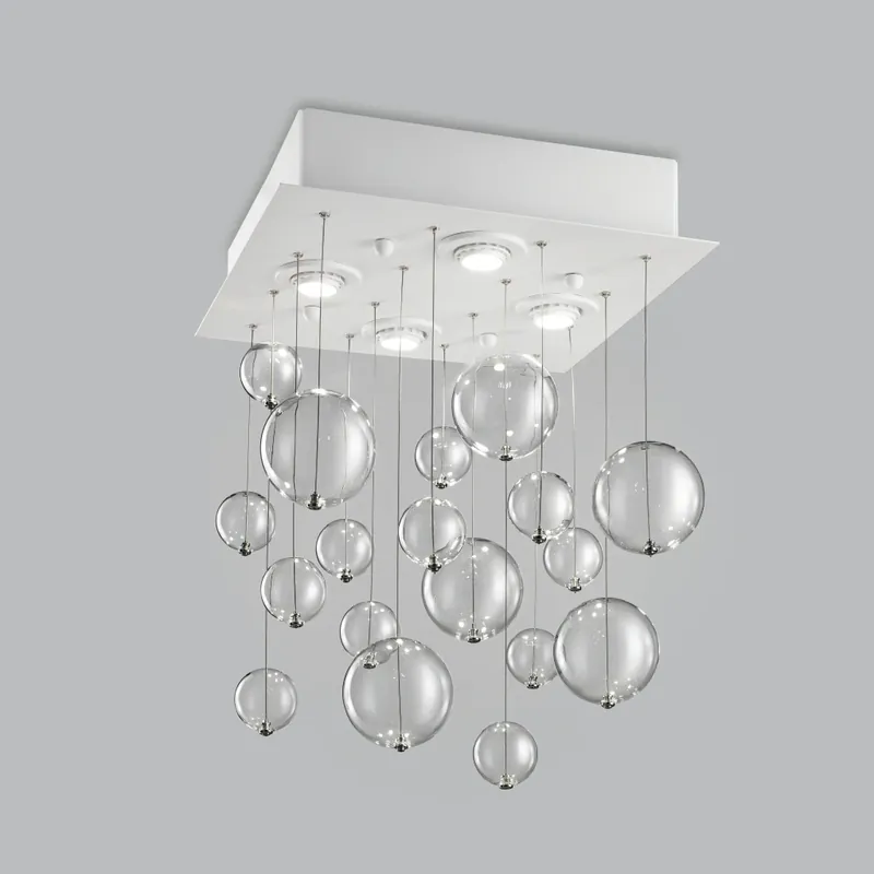 Ověřený Metal Lux Bolero, luxusní závěsné svítidlo, 18 kuliček čirého skla, 4x10W GU10, 40x40cm, délka závěsu 70cm