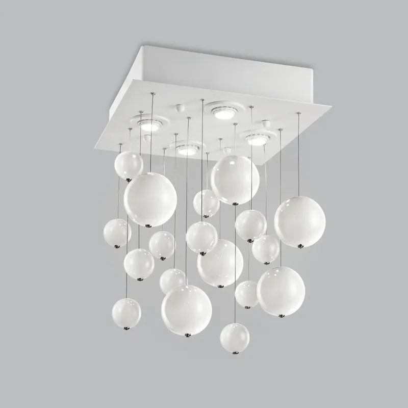 Speciální Cena Metal Lux Bolero, luxusní závěsné svítidlo, 18 kuliček bílého skla, 4x10W GU10, 40x40cm, délka závěsu 70cm