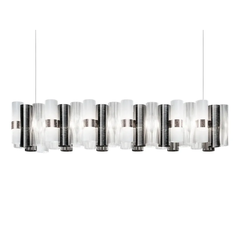 Autentický Slamp La Lollo Pewter white suspension linear 140, designové závěsné svítidlo, 110W LED 2700K stmívatelné, délka 142cm