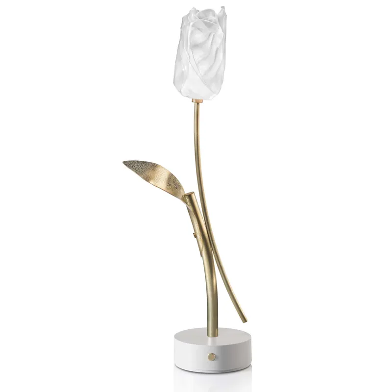 Novinka Slamp Tulip battery, stolní designová lampička na baterii s bílým podstavcem, 1,3W LED 2700K, výška 38cm