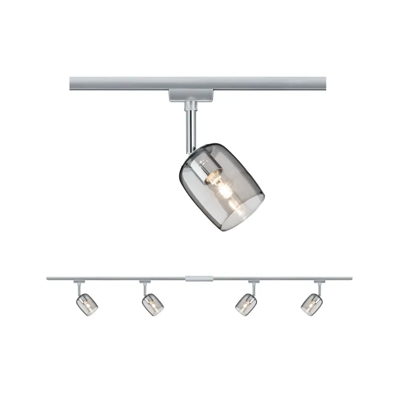 Tovární Cena Paulmann Blossom, základní set Urail systemu, 4xG9 max. 10W, matný chrom/kouřové sklo, délka 2,2m