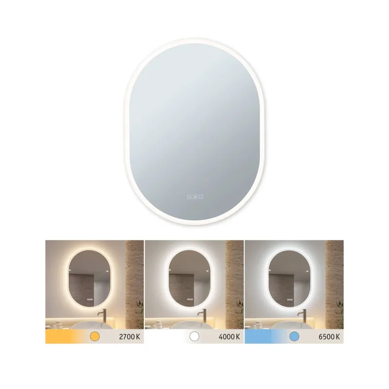 Paulmann Mirra, stmívatelné oválné zrcadlo s osvětlením a funkcí odmlžení 22W LED White Switch, 60x80cm, IP44 Vysoce Kvalitní