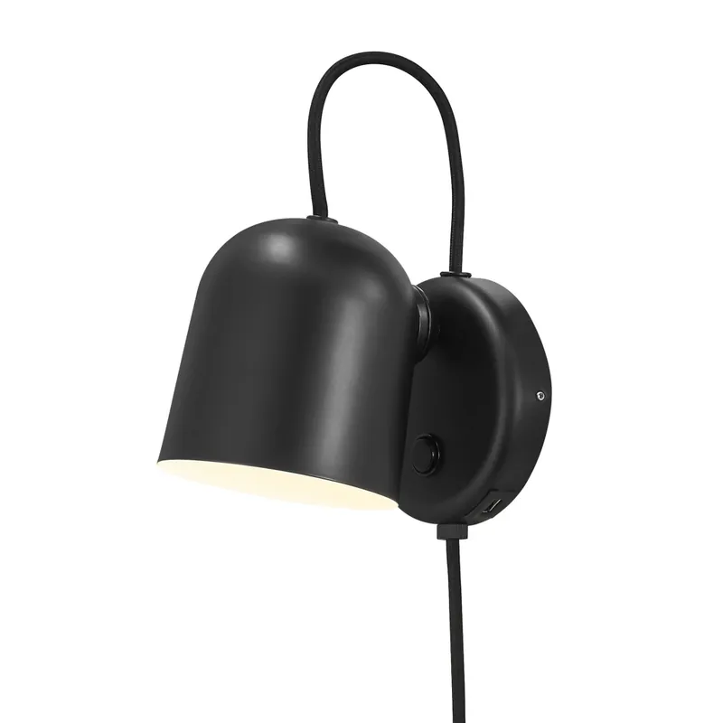 Nordlux Angle, nastavitelná nástěná lampa s USB výstupem a vypínačem, 1xGU10 max.25W, černá, průměr 10,5cm Nová Kolekce