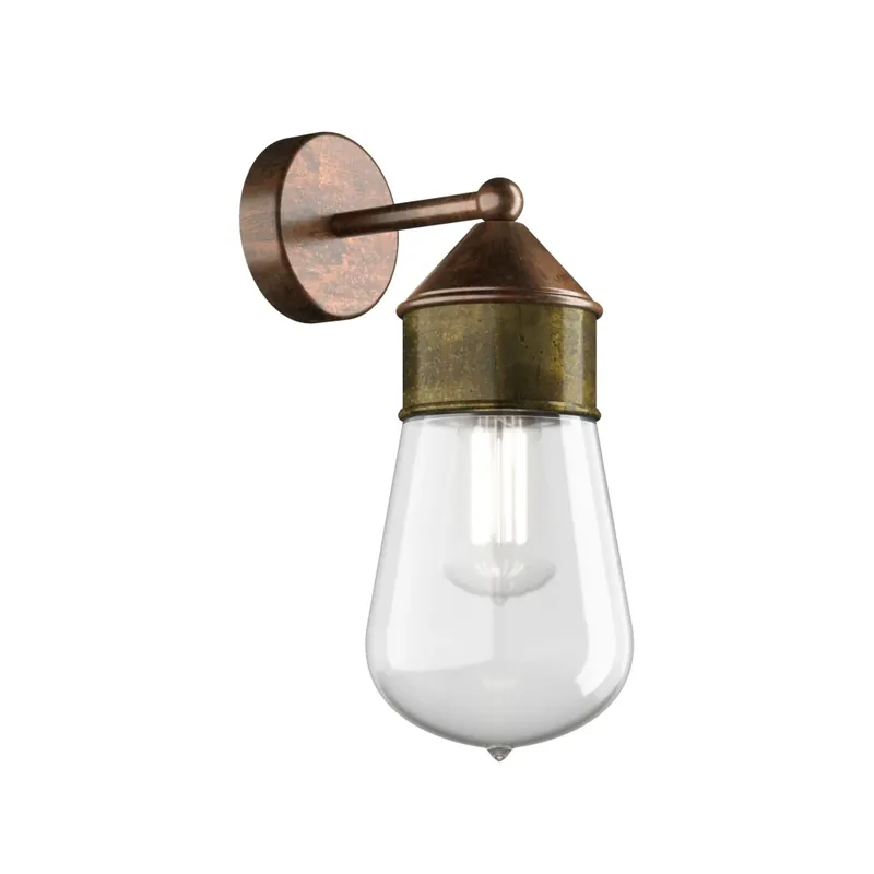 Novinka Il Fanale Drop, nástěnné svítidlo, 1xE27 max 15W, staromosaz, prům. 14cm, IP44