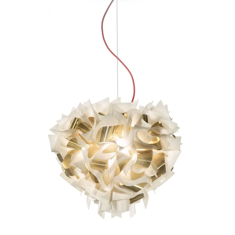 Cenový Hit Slamp Veli Aurea Medium, bílo-zlaté závěsné svítidlo s červeným kabelem, 2x12W E27, prům. 42cm