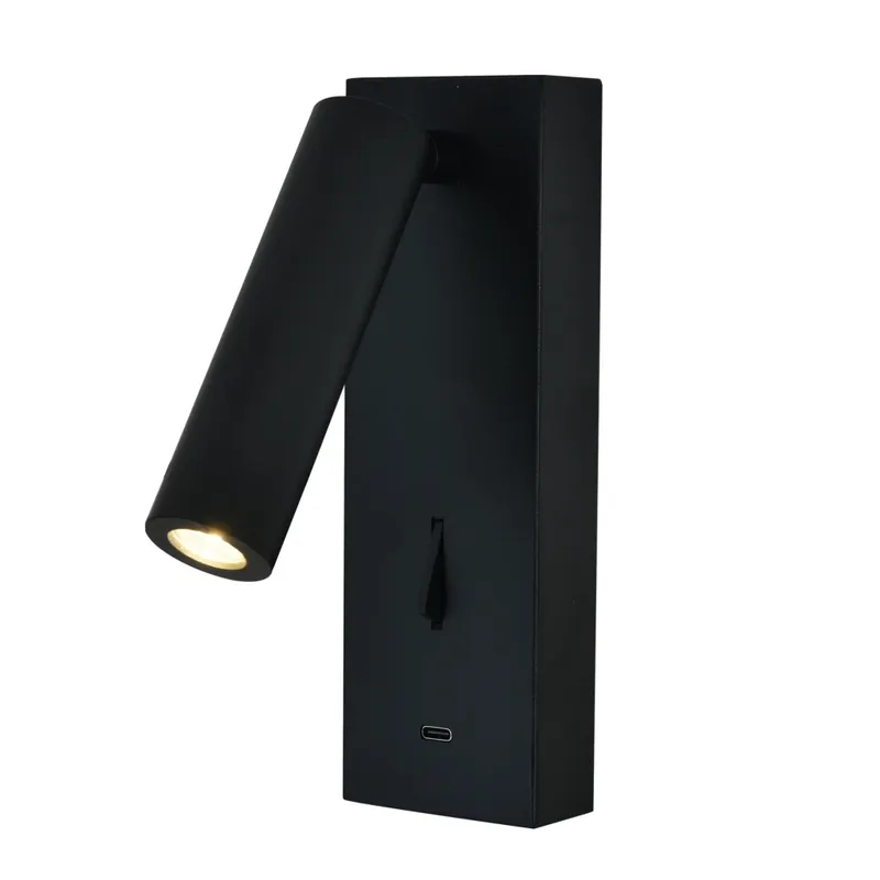 Mantra Tarifa III, černá nástěnná čtecí lampa LED 3W 3000K, s nabíječkou USB-C Super Cena
