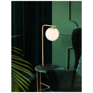 Víkendová Akce Stolní lampa ALVAREZ saténový zlatý kov a černý mramor bílé opálové sklo E14 1x5W 230V bez žárovky IP20 - NOVA LUCE