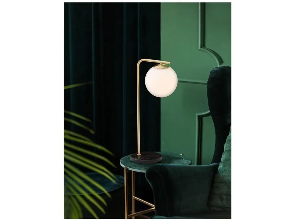 Víkendová Akce Stolní lampa ALVAREZ saténový zlatý kov a černý mramor bílé opálové sklo E14 1x5W 230V bez žárovky IP20 - NOVA LUCE
