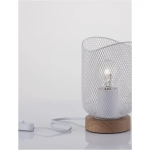 Stolní lampa LYRON matný bílý kov přírodní dřevo E27 1x12W 230V IP20 bez žárovky - NOVA LUCE Omezená Nabídka