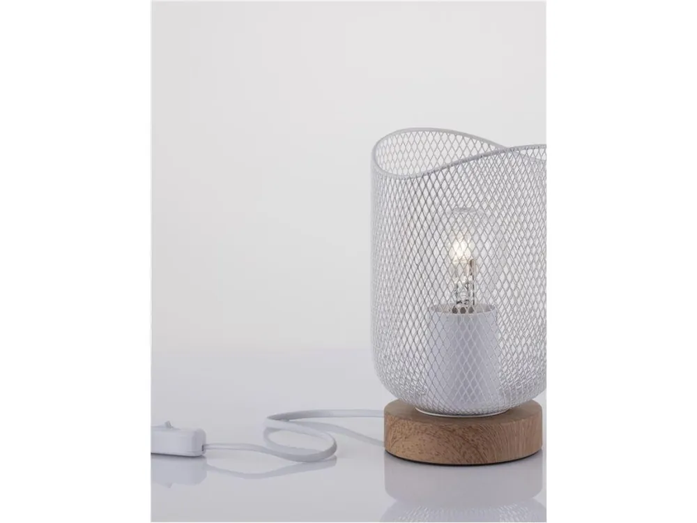 Stolní lampa LYRON matný bílý kov přírodní dřevo E27 1x12W 230V IP20 bez žárovky - NOVA LUCE Omezená Nabídka