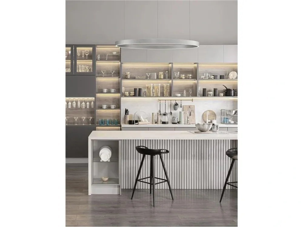 Závěsné svítidlo ELOWEN broušený šampaň stříbrný hliník a silikon LED 100W 3000K stmívatelné - NOVA LUCE Nová Kolekce