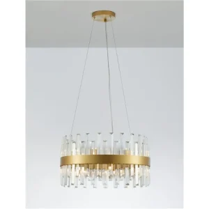 Výhodná Nabídka Závěsné svítidlo CROWN saténový zlatý kov čirý křišťál (48 ks) G9 7x5W 230V IP20 bez žárovky - NOVA LUCE