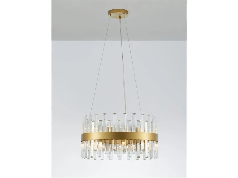 Výhodná Nabídka Závěsné svítidlo CROWN saténový zlatý kov čirý křišťál (48 ks) G9 7x5W 230V IP20 bez žárovky - NOVA LUCE