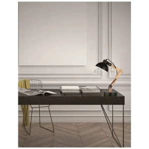 Omezená Nabídka Stolní lampa LILA černý kov a přírodní dřevo E27 1x12W 230V IP20 bez žárovky - NOVA LUCE