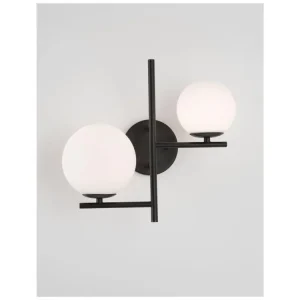 Nástěnné svítidlo IMPERO bílé matné sklo černý kov E14 2x5W 230V IP20 bez žárovky - NOVA LUCE Dokud Zásoby Vydrží