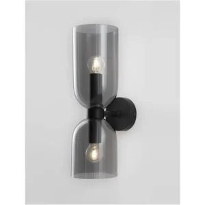 Nástěnné svítidlo PALMER kouřové sklo černá kovová základna E14 2x5W 230V IP20 bez žárovky - NOVA LUCE Dokud Zásoby Vydrží