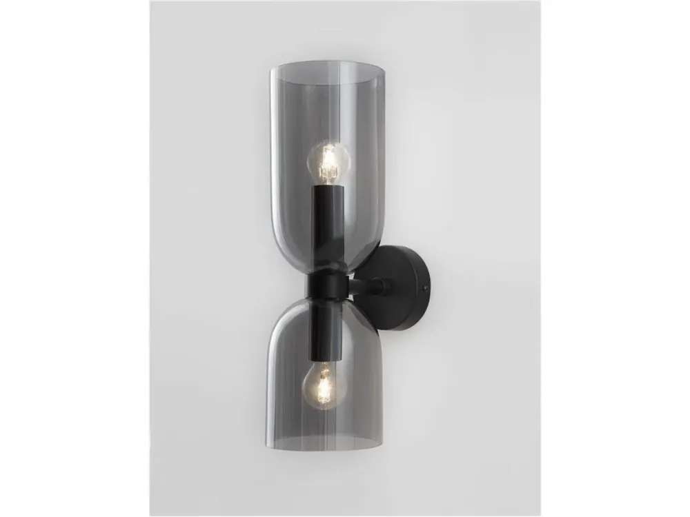 Nástěnné svítidlo PALMER kouřové sklo černá kovová základna E14 2x5W 230V IP20 bez žárovky - NOVA LUCE Dokud Zásoby Vydrží