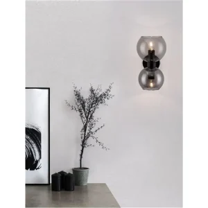 Objednat Nyní Nástěnné svítidlo PALMER kouřové sklo černá kovová základna E14 2x5W 230V IP20 bez žárovky - NOVA LUCE