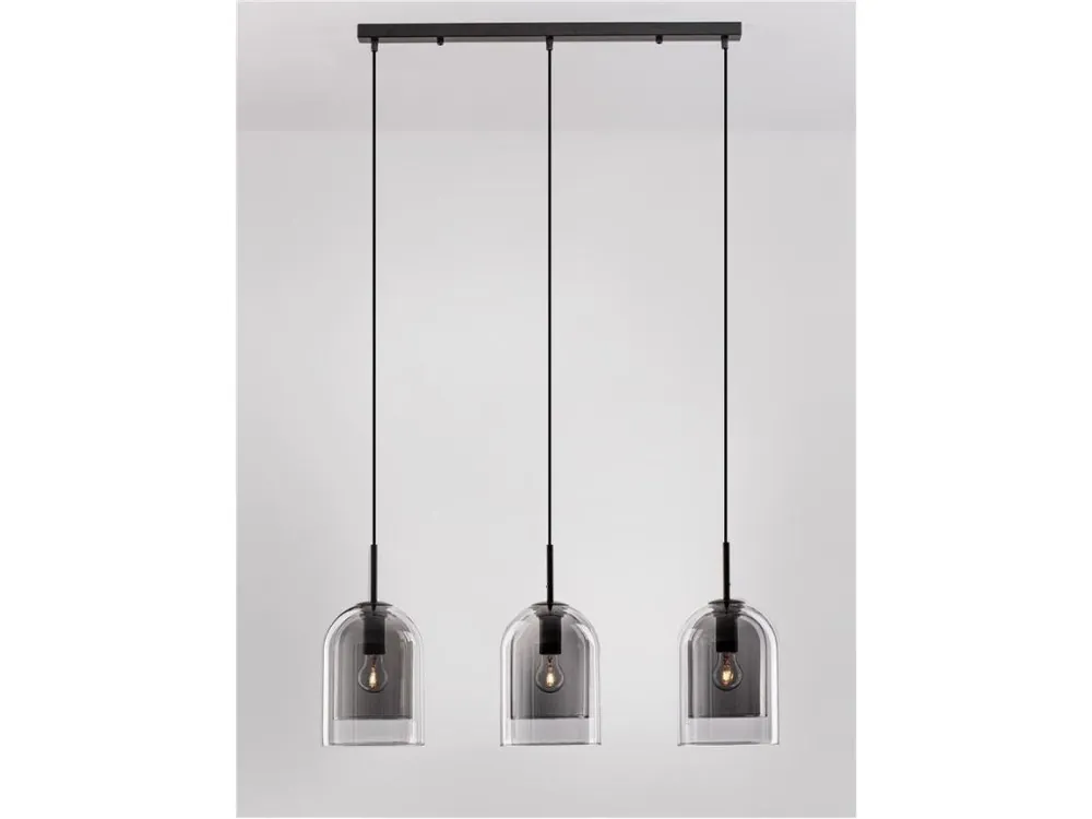 Závěsné svítidlo VELOR dvouvrstvé kouřové sklo černý kabel černá kovová základna E27 3x12W 230V IP20 bez žárovky - NOVA LUCE Nejprodávanější