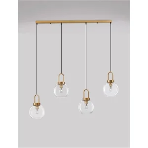 Autentický Závěsné svítidlo IRVINE čiré sklo černý kabel mosazný zlatý kov E27 4x12W 230V IP20 bez žárovky - NOVA LUCE