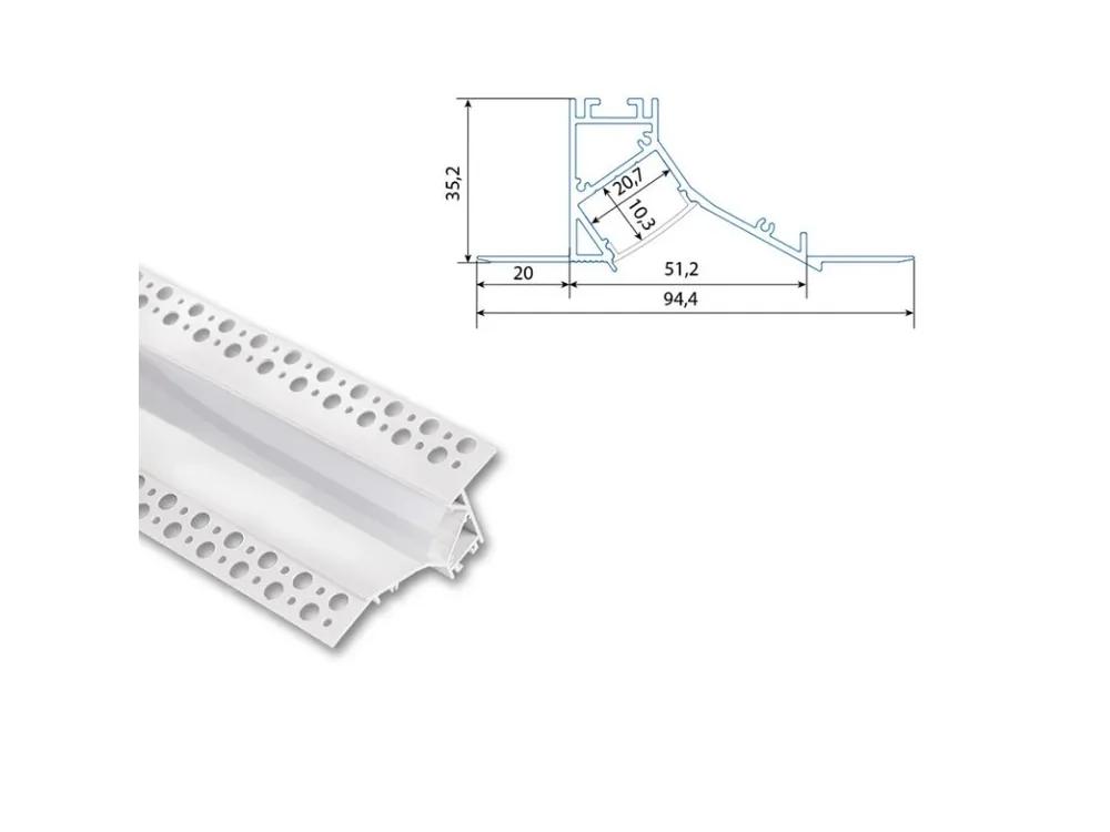 Vestavný hliníkový profil AV pro sádrokarton, 35x95mm, včetně mléčného difuzoru, bílý 200cm Must-Have