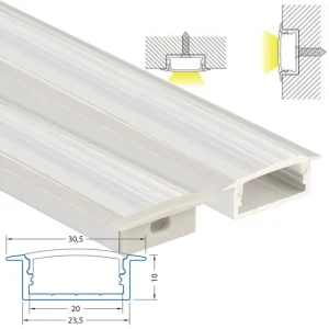 Vestavný hliníkový profil VD, 30x10 mm, včetně čirého difuzoru, 200cm Horká Nabídka