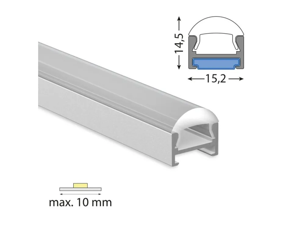 Přisazený hliníkový profil PDA 15x14 mm, včetně čirého difuzoru s čočkou, 200 cm Cenová Bomba