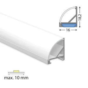 Levný Rohový hliníkový profil RC 18x16 mm včetně mléčného difuzoru 200cm